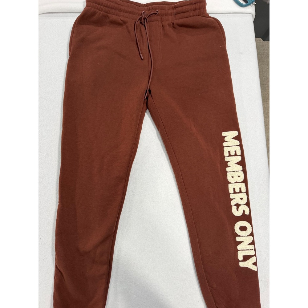 Members Only Mens Fleece Joggers Brown Chenille Logo Sweatpants Large RN146342